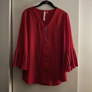 NY Collection Women's Red Blouse with Ruffled Bell Sleeves
